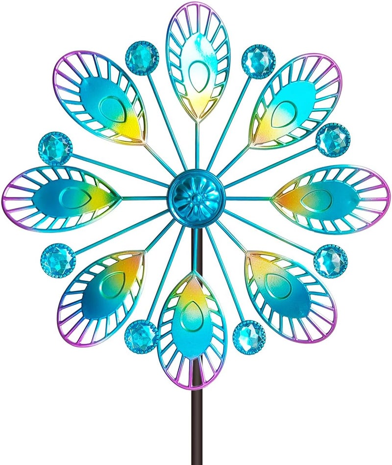 Senflame Metal Peacock Wind Spinner for Outdoor Garden Decor - 36 Inch Height Feather Wind Catcher with Stake, Lawn & Patio Art, Weather-Resistant Yar - Image 1